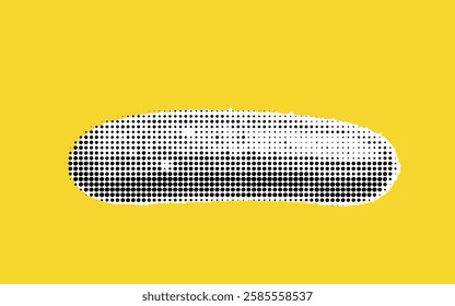 A minimalist design featuring a large, elongated black and white dotted shape on a bright yellow background, creating a striking contrast.