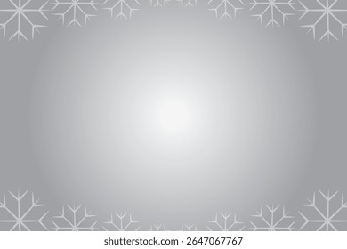 Un diseño minimalista con un fondo degradado gris claro con un borde decorativo de copos de nieve blancos que adornan los bordes superior e inferior.