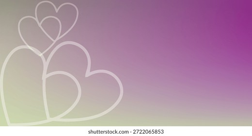 A minimalist design featuring multiple heart outlines of varying sizes, stacked and arranged on a smooth gradient background that transitions from light green to purple.
