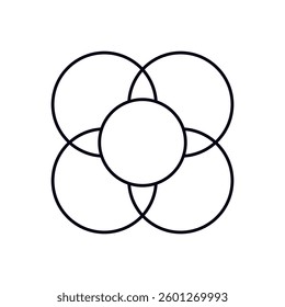 A minimalist design featuring overlapping circles, forming a symmetrical geometric pattern.