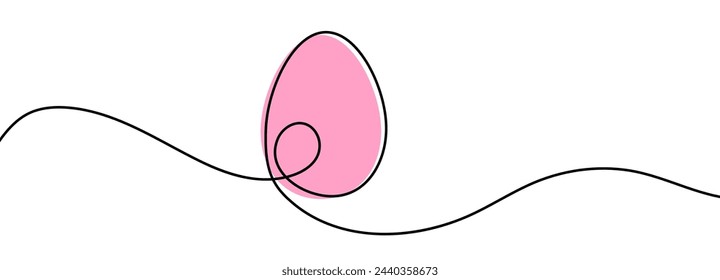 Minimalist design featuring a pink egg balanced on a wavy black line, combining simplicity with a pop of color on a white canvas.