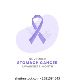 A minimalist design featuring a stomach cancer awareness ribbon on a white background with abstract shapes