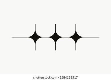Minimalist design featuring three black star shapes aligned horizontally. The star shapes create a symmetrical and modern pattern on a white background. Element vector illustration.