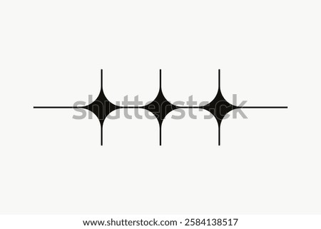 Minimalist design featuring three black star shapes aligned horizontally. The star shapes create a symmetrical and modern pattern on a white background. Element vector illustration.