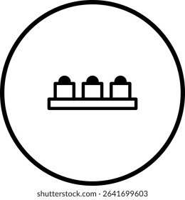 Minimalist design featuring three distinct shapes atop rectangular platform inside circle