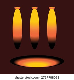 Diseño minimalista con tres botellas rojas degradadas y un punto de luz a juego sobre un fondo negro.

