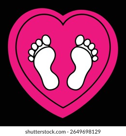 A minimalist design featuring two delicate baby footprints forming the shape of a heart against a stark black background, symbolizing love and new beginnings.