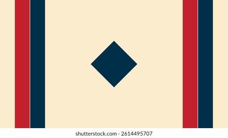 A minimalist design featuring vertical stripes of red, navy blue, and cream.