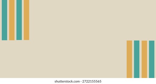 Un diseño minimalista con rayas de Vertical en tonos verde azulado y naranja, sobre un suave fondo beige, evocando una estética vintage.