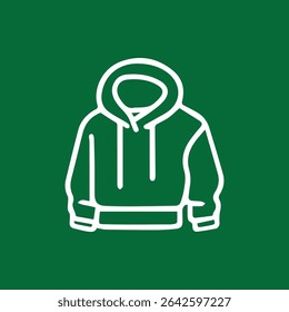 A minimalist design featuring a white hoodie icon set against a dark green background perfect for logos or simple illustrations.