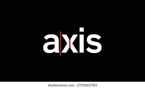 A minimalist design featuring the word "axis" in bold white sans-serif typography against a stark black background. A vibrant red vertical line