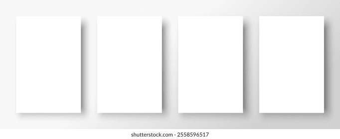 Minimalist design with four white cards on a light gray background, aligned vertically with subtle shadows for a 3D effect. Ideal for mockups, presentations, branding, or web design.