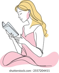 Minimalist Design of a Girl Reading a Book in Subtle Pastel Shades