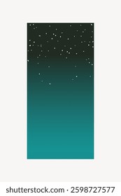 Minimalist design with a gradient from dark green to teal, resembling a night sky with scattered white dots like stars. Simple, abstract, and calming. Minimal shape vector.