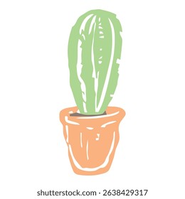 A minimalist design of a green cactus in a terracotta pot with clean lines and soft colors, perfect for modern home decor or botanical-themed designs.