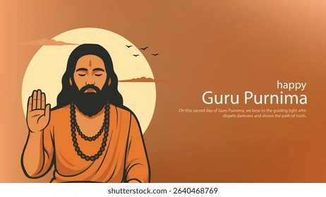 Minimalist design of guru purnima with guru. On plain background. Vector illustration design.