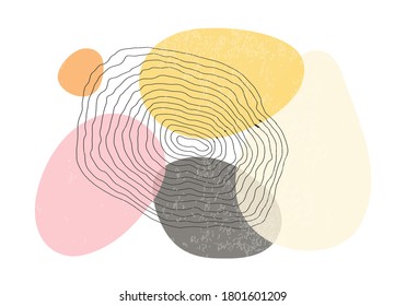Minimalistischer horizontaler Hintergrund mit abstrakter organischer Formenzusammensetzung im zeitgenössischen Collage-Stil, kann für Wanddekoration, Karte, Deckel, Banner, Desktop-Tapete etc. verwendet werden