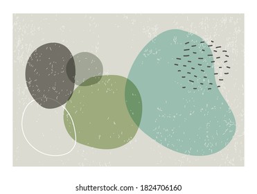 Minimalistischer horizontaler Hintergrund mit abstrakter organischer Formenzusammensetzung im zeitgenössischen Collage-Stil, kann für Wanddekoration, Karte, Deckel, Banner, Desktop-Tapete etc. verwendet werden