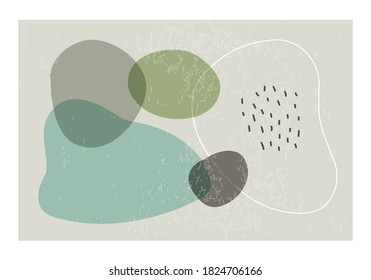 Minimalist design horizontal background with abstract organic shapes composition in trendy contemporary collage style, can be used for wall art decoration, card, cover, banner, desktop wallpaper etc