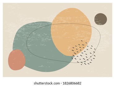 Minimalist design horizontal background with abstract organic shapes composition in trendy contemporary collage style, can be used for wall art decoration, card, cover, banner, desktop wallpaper etc