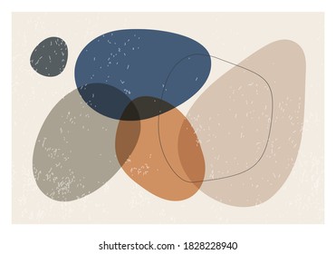 Minimalist design horizontal background with abstract organic shapes composition in trendy contemporary collage style, can be used for wall art decoration, card, cover, banner, desktop wallpaper etc