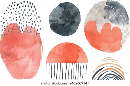 Minimalist design horizontal background with abstract organic shapes composition in trendy contemporary collage style, can be used for wall art decoration, card, cover, banner, desktop wallpaper etc