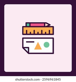 Minimalist design icon featuring architectural tools and drawing elements