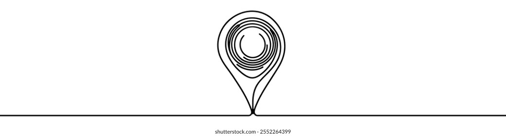 Minimalist design of a location pin seamlessly connected to a wavy line, symbolizing location tracking or a journey