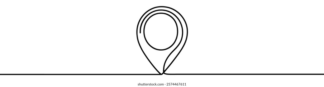 Minimalist design of a location pin seamlessly connected to a wavy line, symbolizing location tracking or a journey