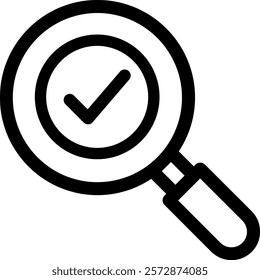 A minimalist design of a magnifying glass and checkmark, representing analysis and verification concepts. Ideal for projects on accuracy, reliability, and search functionalities.

