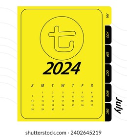Minimalist design of monthly calendar of 2024 with Chinese character 
