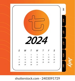 Minimalist design of monthly calendar of 2024 with Chinese character 
