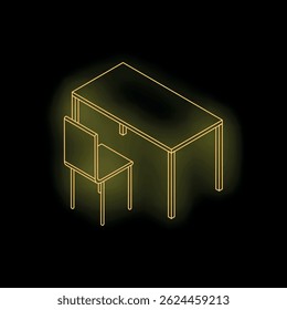 Minimalist design neon office desk chair glowing isometric icon vector illustration