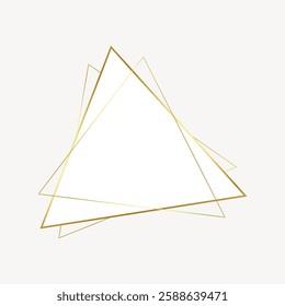 Minimalist design with overlapping gold triangles. Geometric shapes form a modern, abstract pattern. Elegant gold triangles create a stylish, minimalist look. Frame vector with copy space.