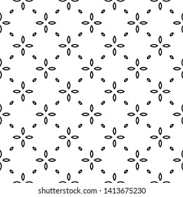 Minimalist design for printing on fabric, textiles. Geometric motif. One color - white on black. Seamless pattern. Vector illustration.