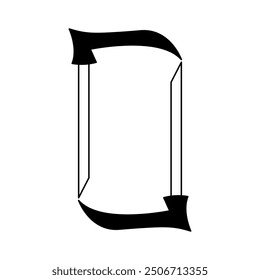 minimalist design of a rectangular frame with a death scythe in black