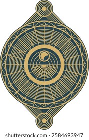 minimalist, design resembling a cosmic background with astral geometry. It features a circular pattern with grid lines and concentric circles, possibly representing a medieval navigation tool with Ara