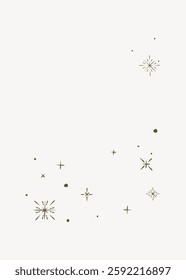 Minimalist design with scattered stars and dots on a white background. Stars and dots create a simple, elegant pattern. Perfect for minimalist decor or design. Vector illustration.