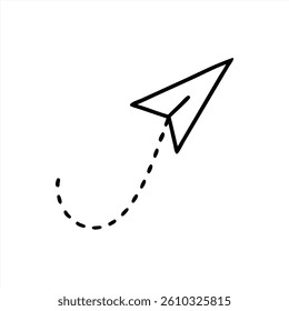 A minimalist design showcases a paper airplane soaring gracefully. The airplane is depicted with a dashed line indicating its flight path. This design emphasizes creativity and freedom.