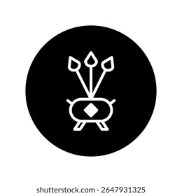 Minimalist design showcasing abstract pot with three stems in white on a black circle background