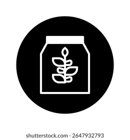 A minimalist design showcasing a seed bag with a sprouting plant against a black background for agriculture