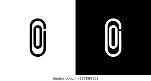 Minimalist design showing a black paper clip icon on a white background and a white paper clip icon displayed on a black background, contrasting colors, simple design.
