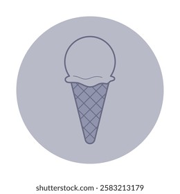 Minimalist design of simple ice cream cone with rounded scoop on top. Sweet treat design suitable for menu concepts