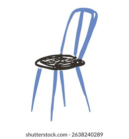 A minimalist design of a slat-back chair with blue tones and black outlines, perfect for interior decor. This modern illustration showcases simplicity and elegance in furniture design.