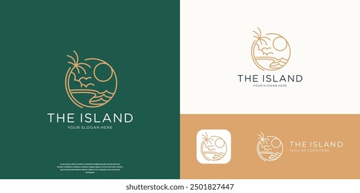 Minimalist design summer logo template with palm trees.
