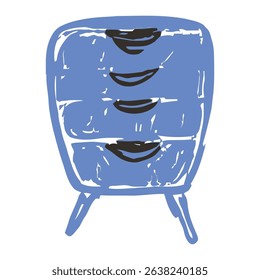 A minimalist design of a tall blue drawer with black outlines, perfect for contemporary home interiors. Ideal for home decor projects and furniture design.