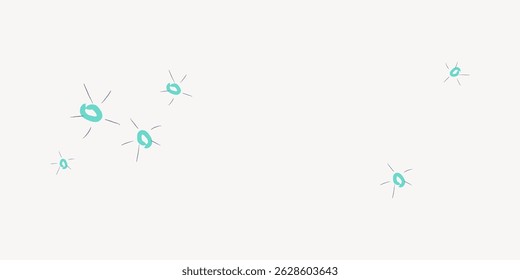 Minimalist design with teal star shapes scattered on a white background. Simple star shapes create a clean, minimalist aesthetic. Star shapes stand out. Background with copy space, vector.