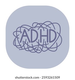 Minimalist design of term ADHD surrounded by tangled line pattern. Complexities of attention deficit hyperactivity disorder concept