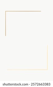 Minimalist design with thin gold lines forming a partial frame on a light background. Simple, elegant, and modern. Perfect for invitations or stationery. Gold frame on white background, vector.