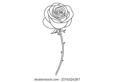 The minimalist design of this elegant rose flower is ideal for floral art, beauty, and romance themes, and is drawn with one continuous line.